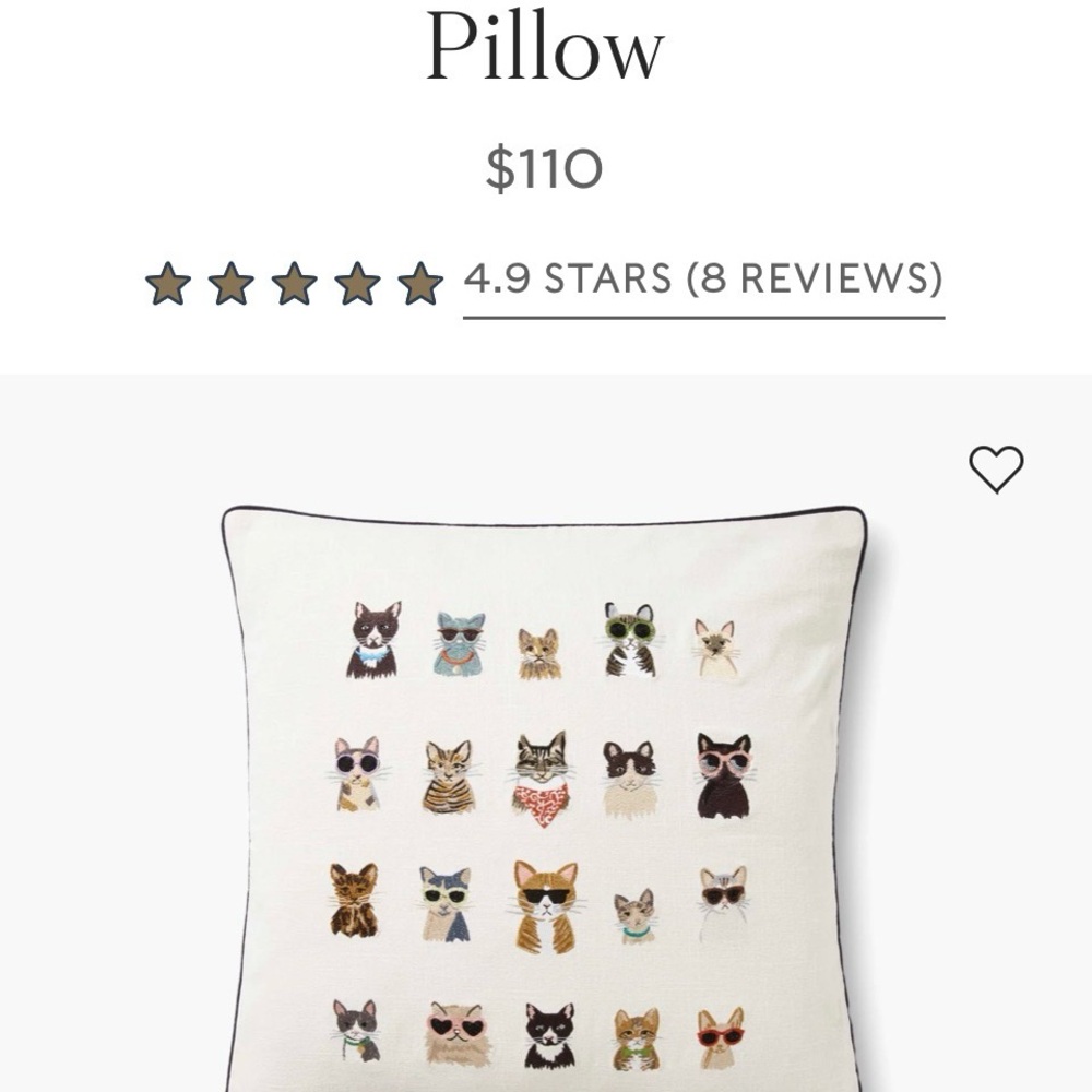 Rifle Paper Co Embroidered 22” Cat Pillow (Cover&Insert Included) - Picture 3 of 7